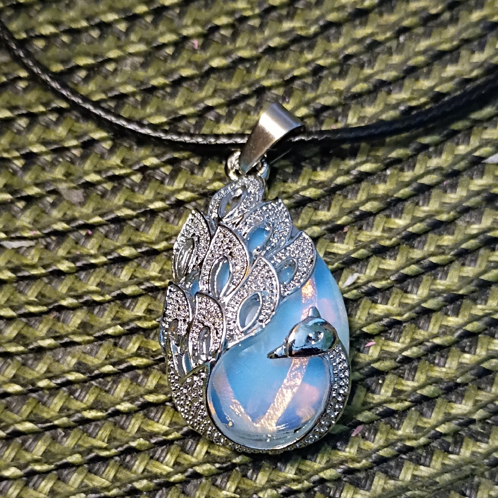 Opal Glass Peacock Pendant Necklace Natural Healing Gemstone